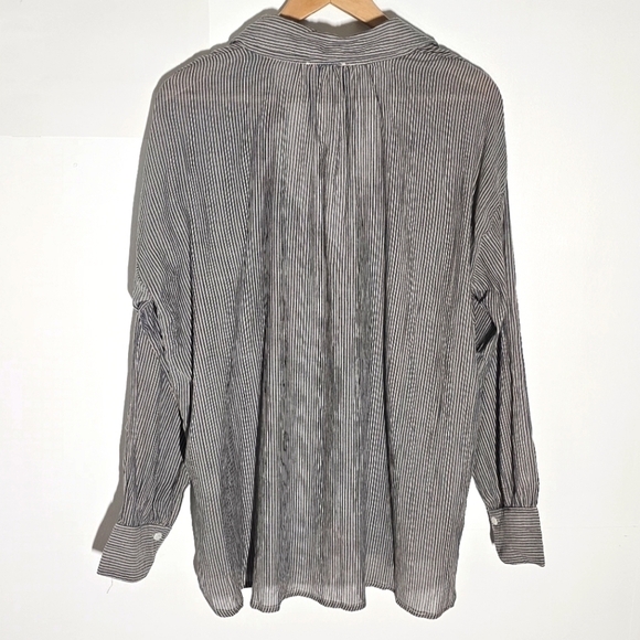Easel Collared Button Closure Oversized Striped Pullover Tunic Blouse Women's L - Picture 7 of 11